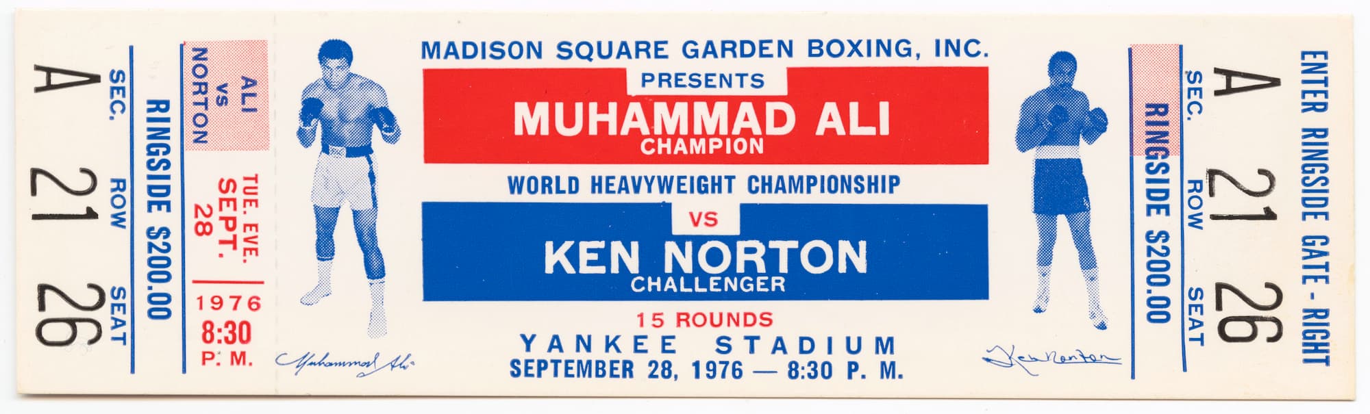 Front of Muhammad Ali vs Ken Norton ticket